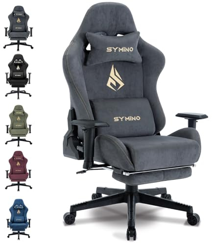 Symino Gaming Stuhl, Atmungsaktiver Bürostuhl aus Hochwertigem Stoff, So Weich Wie Pelz, Ergonomischer PC-Stuhl, Verstellbarer und Drehbarer Schreibtischstuhl mit Fußstütze, Grau