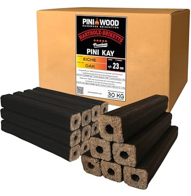 PINI Kay Eichenholzbriketts 23 cm lang viereckig mit Zugloch 30 kg Hartholzbriketts Brennholz Holzbriketts Eiche Kamin Ofen Feuerstelle Grill