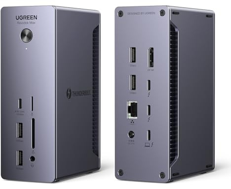 UGREEN Revodok Max 213 Thunderbolt 4 Dock 40Gbps (Dual 4K@60Hz, Single 8K Display), 13-in-1 Docking Station 90W Aufladen für Laptop, 2.5Gbps Ethernet, microSD&SD 4.0, 3.5mm Aux