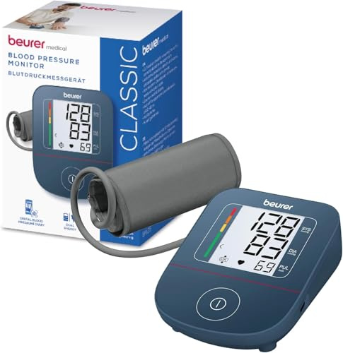 Beurer BM 25 Oberarm Blutdruckmessgerät, einfache Ein-Knopf-Bedienung, genaue Messung, Arrhythmie-Erkennung, mit USB-C-Anschluss, Manschette, Datenübertragung zu Apple Health und co., Blau