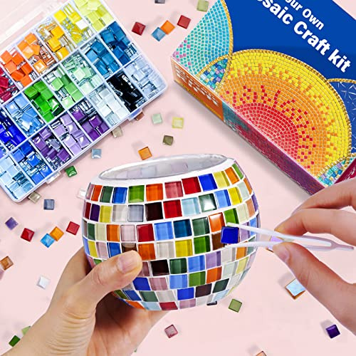 ONE TO FOUR mosaik-Kerzenhalter-Kit,Kreative Mosaik Bastelset Kinder, Geschenk Mädchen 6-12 Jahre,Geburtstagsgeschenk für Mädchen Jungen,Bastelset Erwachsene Teelichthalter für Zuhause Dekoration