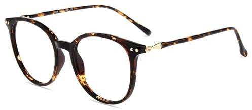 Firmoo Blaulichtfilter Brille ohne Sehstärke für Damen Herren Runde Computerbrille, Blaulicht UV Schutzbrille Entspiegelte Nerdbrille (Leoparden)