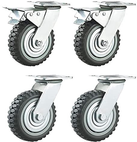 Nisorpa 4 Stück Schwerlastrollen 200mm Lenkrollen mit Bremse 360° Drehbar Transportrollen Vollgummi Rollen Rollen Schwerlast Tragkraft 1000kg - (2 Lenkrollen, 2 Bremsrollen)