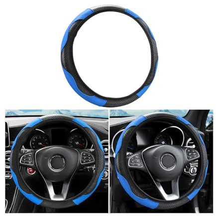 CGEAMDY Universal-Auto-Lenkradbezug, Rutschfester, atmungsaktiver, langlebiger Lenkradbezug aus Mikrofaser-Leder, Durchmesser 37–38 cm, Lenkradschutz (Blau)