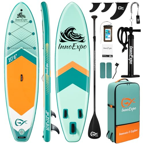 InnoExpo Aufblasbare Stand-Up-Paddle-Boards mit Premium-Zubehör, breites, stabiles SUP-Paddelboard-Design, rutschfestes Komfort-Deck für Jugendliche und Erwachsene(Mint, 320x82x15cm)