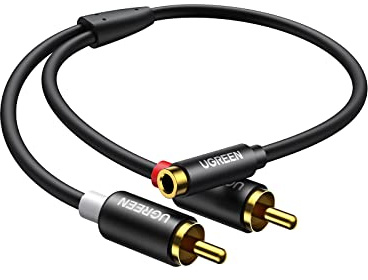 UGREEN Cinch Klinke Adapter, 3.5mm Klinke Buchse auf Zwei Cinch Stecker Chinch Adapter mit Metall Gehäuse 25cm