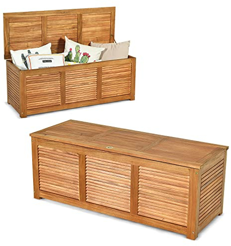 GIANTEX Auflagenbox Kissenbox Holz, Gartenbox mit Deckel, Aufbewahrungsbox Garten 178L, Gartentruhe Kissentruhe Outdoor, Aufbewahrungstruhe Garten, Auflagentruhe Holztruhe atmungsaktiv, 120x45x45cm