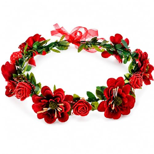 Blumenkranz Haare Haarschmuck Blumenkranz Haarschmuck Blumenmädchen Blumen Haarband Stirnband Mit Blumen Mädchen für Muttertag Festival Party Hochzeit Strand Festival Accessoires (rot)
