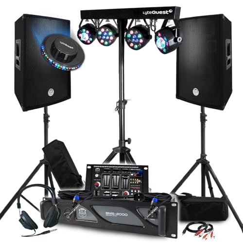 Sono-Paket, 3200 W, komplettes Paar passive Lautsprecher, 2 x 600 W, Mischpult, 4 Lichter Xperformer + LED-UFO, Standfüße
