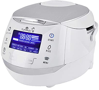 Yum Asia Sakura Reiskocher mit Keramikschale und Advanced Fuzzy Logic (8 Tassen, 1,5 Liter), 6 Reiskochfunktionen, 6 Multikocherfunktionen, Motouch LED-Display, 220-240V EU (weiß und silber)
