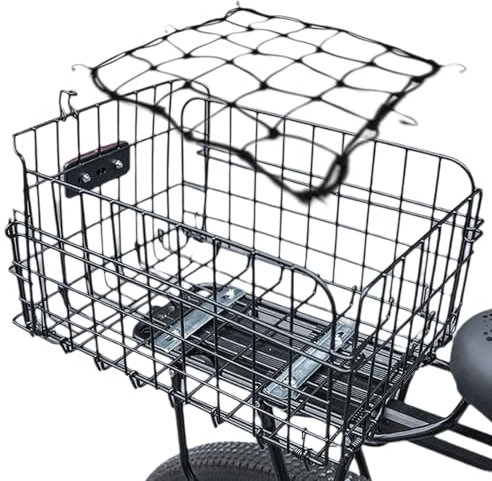 W&H Fahrradkorb Hinten Faltbar, Fahrrad Korb Metall Groß Klappbarer, FahrradKorb Gepäckträger Hinten mit Montagezubehör Gepäcknetz und Reflektor, Fahrradkorb für Kleiner Hund,Einkaufen,Picknick