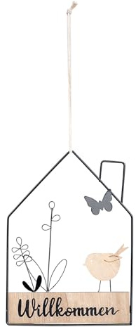 Willkommensschild Hausform Metall Türschild Willkommen Schwarz Natur Haus Türkranz Ostern Deko Anhänger Frühling
