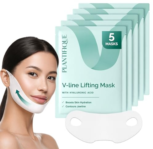 Plantifique Gesichtsmaske V-line Hyaluron Face Mask 5er Set | Face Tape | Doppelkinn | Face Mask Vegan | Masken Beauty | Jawline | Korean Beauty Kinn Straffen