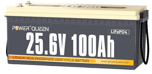 Power Queen 25.6V 100Ah Lithium Batterie für Wohnmobil | 100A BMS, 15000+ Zyklen, 10-Jahres-Lebensdauer, Low-Temp Schutz, 2.56KWh für Marine, Wohnmobil, Off-grid, Heimspeicher