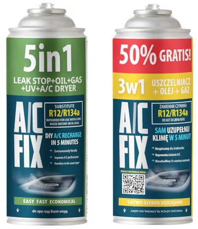 AC FIX 5in1 - Kältemittel R134a + 3in1 R134a XL 470 g für Auto Klimaanlage mit Öl, Dichtungsmittel, UV-Farbstoff, Trocknungsmittel - Schützt den Kompressor