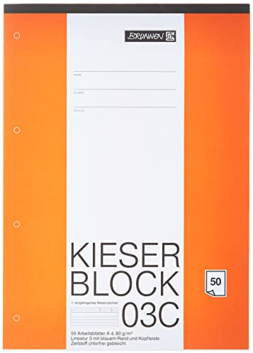 Brunnen 1042923 KIESER-Block Lineatur 3 (A4, Weiß, 50 Blatt, blanko, 80 g/m², Klasse 3)