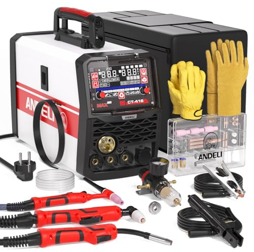 ANDELI Schutzgas-Kombi-Schweißgerät 160A 6-in-1 MIG/WIG/MMA/Plasma für Alu | Multiprozess mit MIG/MAG, Puls, Plasma 40A, Fülldraht, HF-WIG – IGBT, 230V, 5LED, 2T/4T, SYN/MAN, Stahl/Edelstahl, Zubehör.