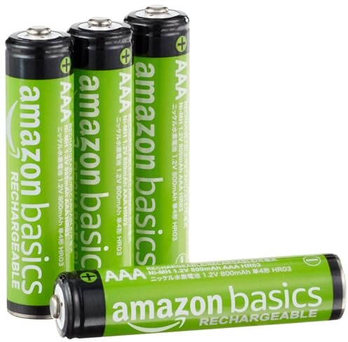 Amazon Basics 4er-Pack wiederaufladbare AAA-NiMH-Leistungsbatterien, 800 mAh, 1,2 V, bis zu 1000x wiederaufladbar, vorgeladen