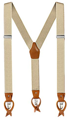 Anshili Herren Hosenträger mit 3 Clips 6 Knopfloch Y-Form - 3.5 cm Breit (Beige)