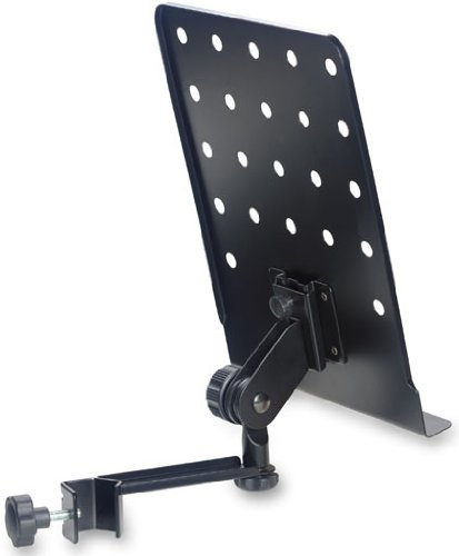 Stagg Kleiner Notenhalter mit Klemmarm für Stative | Gelochte Platte 31,5 x 24 cm, Klemme für 14-35-mm-Rohre — hält Noten am Stativ