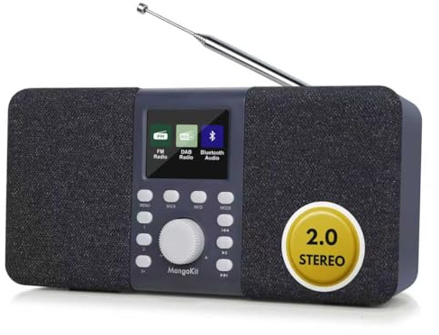 MangoKit MD5 Stereo DAB Radio, Bluetooth, 2.4in Farbdisplay, Dunkelgrau | True 2.0 Stereo-Lautsprecher, 40 Speicherplätze, USB-C Netz- oder AA-Batteriebetrieb, Doppelalarm, Snooze, Sleep-Timer, EQ