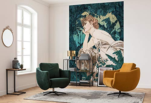 Komar Vlies Fototapete Songes Vert | Tapete, XXL, Dekoration, Jugendstil, Schlafzimmer, Wohnzimmer, Retro, Barock| Größe 200 x 280 cm (Breite x Höhe) | HX4-027