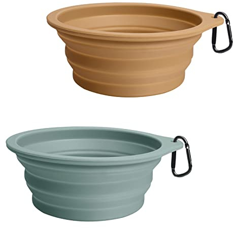 PetBonus 2 Stück Hundenäpfe Faltbar Hundenapf, Silikon Wassernapf für Hunde | 600ml Tragbarer, Reisenapf Hund Katze, Wasser und Futter, 2 Karabiner, BPA-frei, Spülmaschinenfest, Geeignet Wandern Camping