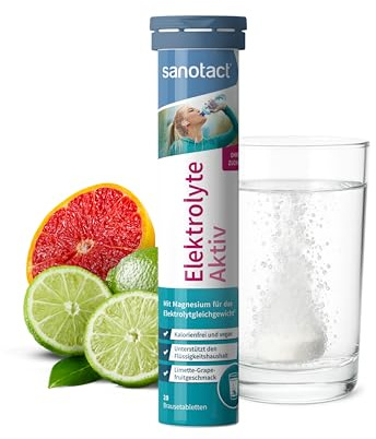 sanotact Elektrolyte Aktiv – 20 Brausetabletten – Mit Magnesium, Natrium & Kalium – Kalorienfrei, zuckerfrei, vegan – Limette-Grapefruit Geschmack – Elektrolyt Made in Germany