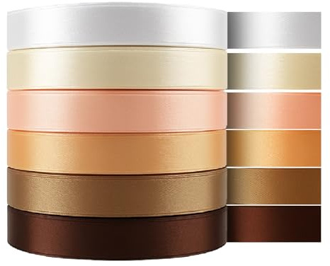 Schleifenband 6 Stück, 22M x 10MM Braun Gold Satinbänder, Satinband Seidiges und Weiches Stoffbänder, Geschenkband für Hochzeit Deco Taufe Geburtstag Bastelarbeiten Geschenkverpackung