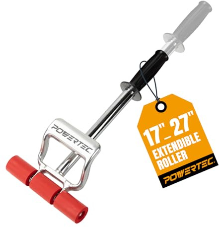 POWERTEC 71033 Ausziehbare Boden- und Wandrolle für Vinylböden, Fliesen und Linoleum, Walze mit ausziehbarem Griff von 43 cm bis 67 cm, 19 cm breit, für LVP, Furnier, Teppich, Wandverkleidungen, 1