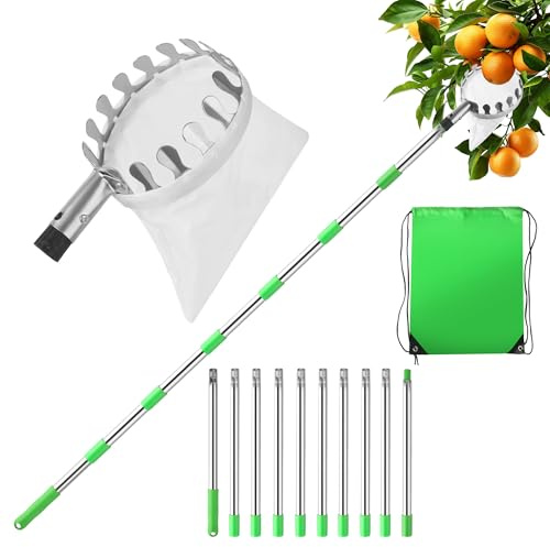 ACOMTUO Obstpflücker,Apfelpflücker,Pflückhilfe 4M,Obstgreifer Einfach zu Montieren,Obstsammler Pflückhilfe, Kirschpflücker für Birnen, Citrus, Orange Fruit Picker Diameter 16 cm