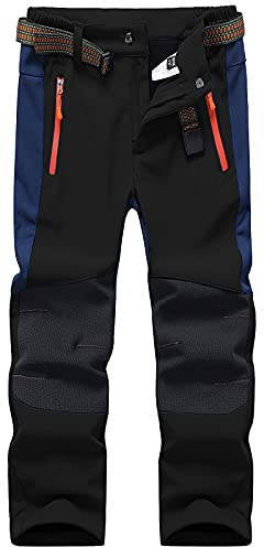 DAFENP Kinder Softshellhose Skihose Warm Gefüttert Thermohose Winter Wasserdicht Winddicht Schneehose Jungen Mädchen Wanderhose KZ0056-Black-140/152
