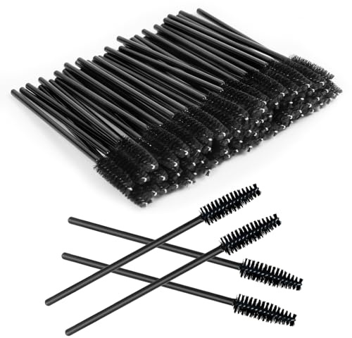 LOPHE Schwarz Wimpernbürsten Einweg, 200 Stück Wimpernbürstchen Pinsel Mascara Zauberstäbe, Biegbar, Wimpernbürste Tube zum Kämmen und Verlängern der Wimpern