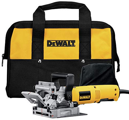 Dewalt 600 Watt Lamellendübelfräse DW682K (zum Erstellen von Flachdübelverbindungen in Holz u. Holzwerkstoff, max. Frästiefe: 20 mm, max. Fräs-ø: 102 mm, 4 mm Nutfräser, Spänefangsack, Koffer)