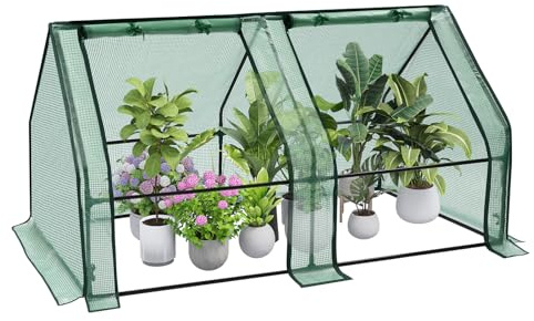 WOLTU Kleines Gewächshaus mit aufrollbaren Fenstern, 180x90x90cm, Grün | Foliengewächshaus, Tomatengewächshaus für Balkon mit 4 Heringe, 140g/m2 PE, Metallrahmen
