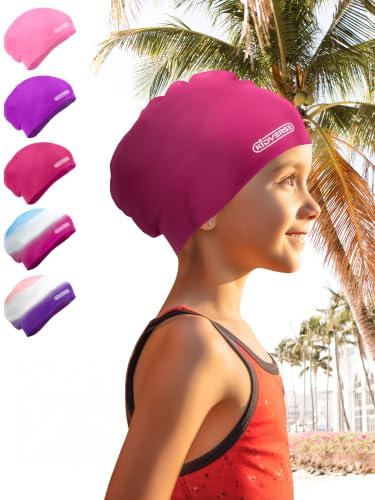 KIDVERSE Badekappe Mädchen - wasserdichte Badekappe mit Anti-Rutsch-Noppen - Schwimmhaube mit UV-Schutz - 100% Reißfest