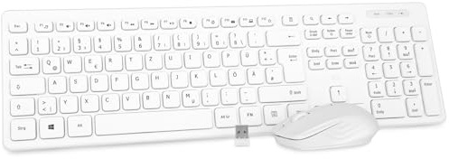 Rii Tastatur Maus Set kabellos, Funktastatur mit Maus, Wireless Keyboard and Mouse, Für PC/Laptop/Windows/Smart TV, Deutsches Layout - Weiß