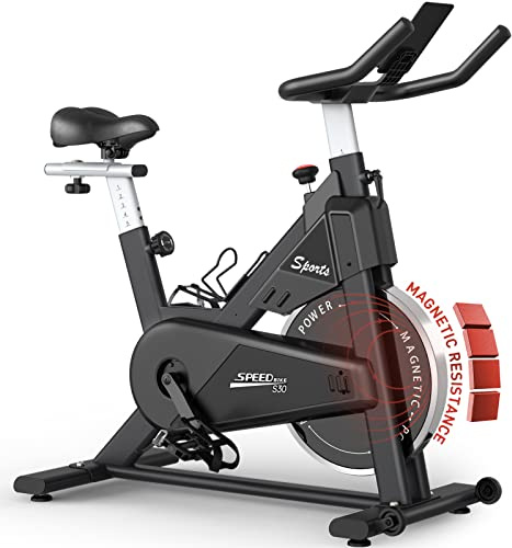 PASYOU Heimtrainer Fahrrad mit Magnetischer Widerstand, Fitnessbike Riemenantrieb, LCD Monitor mit RPM, IPad-Halterung Hometrainer 150 kg Belastbar Schwarz