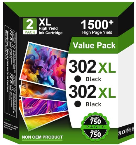 302 Druckerpatronen Schwarz, 302 XL Ersatz für HP 302 Druckerpatronen, 302 Schwarz für HP OfficeJet 5230 3831 5220 3833 3830 5232 DeskJet 3630 3636 3639 Envy 4520 4527 4525 4524 (2er-Pack)