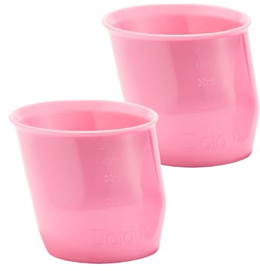 Doidy Mini Cup 2er-Pack – Baby-Trainingsbecher, einzigartiges Baby-Becherglas mit schrägem Design – toller Entwöhnungsbecher für Milch, Wasser – Verwendung ab 0 Monaten, 50 ml, PP-Material (Rosa)