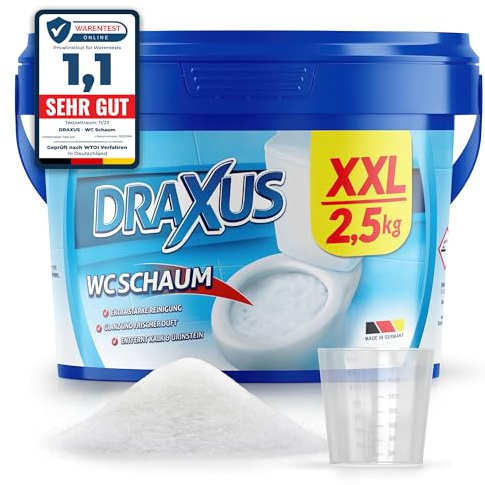 DRAXUS WC Schaum im XXL Pack (2,5kg), Extra Stark, WC Reiniger entfernt kraftvoll Kalk & Urinstein, Sorgt für Glanz und frischen Duft