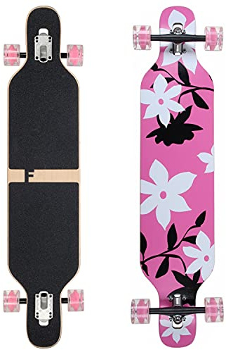 Flex2 bis 84kg - Camber Longboard (Flex2 bis 84kg, pink Flower LED - Ahornholz)