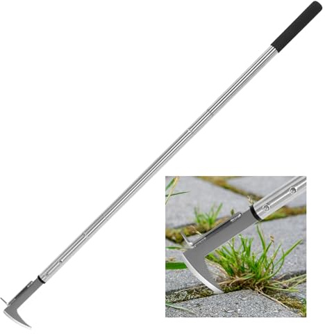 BARAYSTUS Fugenkratzer Unkraut, Fugenkratzer mit Langem Griff, 138cm Verstellbar, Unkrautstecher mit Gezackter Kante, Unkraut Entferner Gerät für Gartenarbeit, Ergonomischer Unkrautkratzer