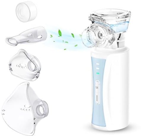 Inhalationsgerät, NIKYPJ Leiser Tragbarer Inhaliergeräte für Erwachsene Kinder, USB Aufladbarer Inhalator mit 2 Masken und 1 Mundstück (Blau)