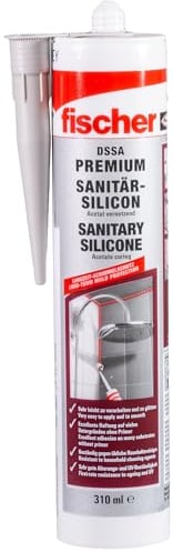fischer Premium-Sanitärsilikon, Silikon zum Abdichten & Verfugen im Sanitär- und Küchenbereich, Kartusche für zahlreiche Anwendungen und Baustoffe, Langzeitschutz vor Schimmel, 310 ml, grau