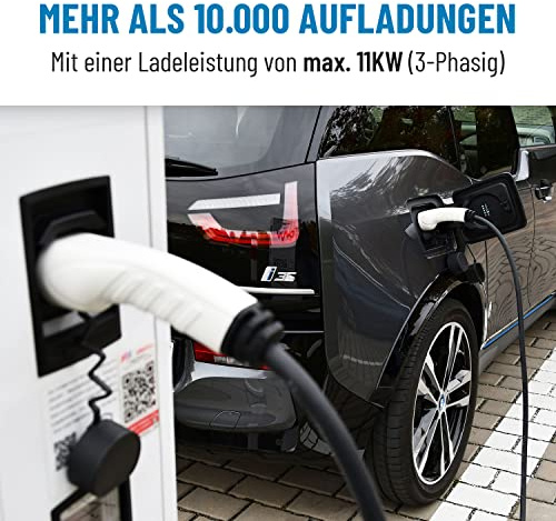 ABSINA Typ 2 Ladekabel 11kW & 16A für Hybrid & Elektroauto - 5 Meter Typ 2 Ladekabel 3 phasig - Mode 3 Ladekabel - Kompatibel mit Model 3, e-Up, ID.3, Zoe, EQ fortwo, Kona Elektro, ID.4 UVM