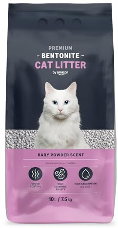 by Amazon Bentonite Premium Katzenstreu, mit Babypuderduft, 10L (1er-Pack) (Zuvor eine Marke von Lifelong, gleiches Produkt)