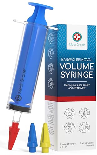Medi Grade 60 ml Ohrenschmalz Entferner Set, Ohrenspritze Groß, 3 Spitzen | Ohrenreiniger Set für Erwachsene, sanfte Wasserspülung für saubere Ohren und klares Hören, einfache Anwendung