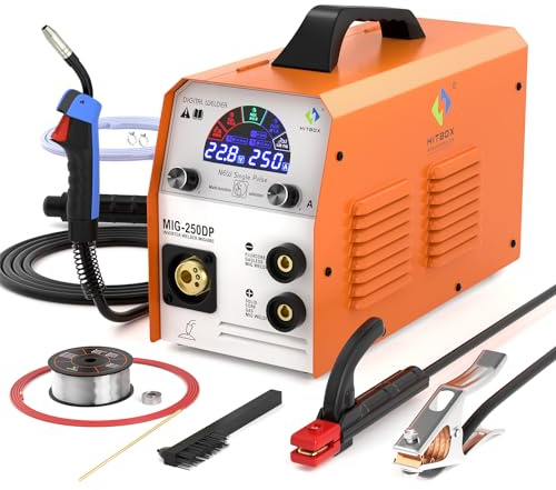 HITBOX MIG-Schweißgerät, 5-in-1-Schweißgerät 250 A mit MIG-Gas/MIG gasless/MMA/LIFT TIG für Aluminium MIG MAG Schweissgerät, MIG250DP