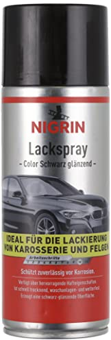 NIGRIN Lackspray, 400 ml, schwarz glänzender Autolack, schützt Felgen und Karosserie vor Rost, schnell trocknend